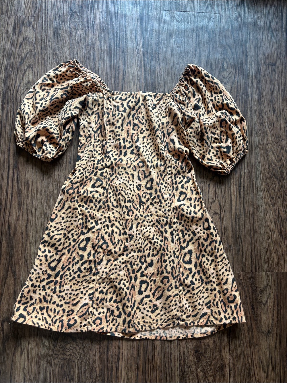 Billabong Paradise Mini Dress Leopard Print Puff Sleeve Smocked M